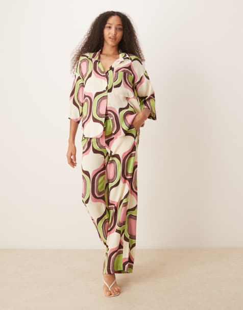 Mango abstract geometric print co-ord in beige - view 1