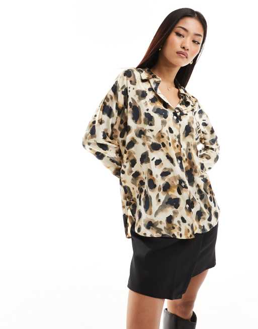 Mango abstract leopard print shirt in beige ASOS