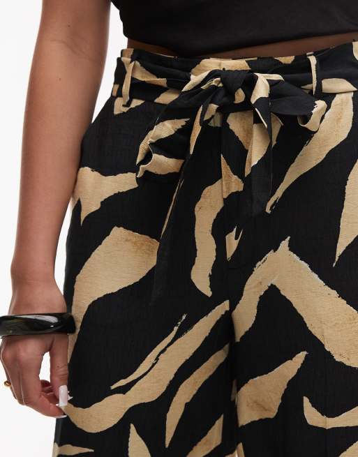 Mango abstract printed wide leg pants in black, 2 of 5