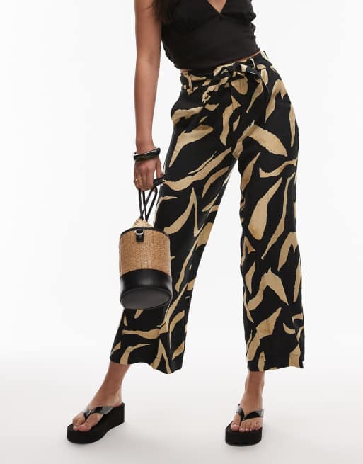 Mango abstract printed wide leg pants in black, 3 of 5