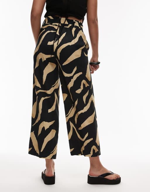 Mango abstract printed wide leg pants in black, 4 of 5