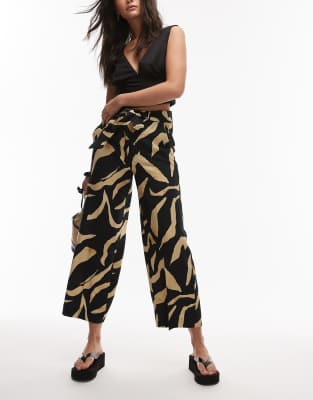 Mango Mango abstract printed wide leg trouser in black