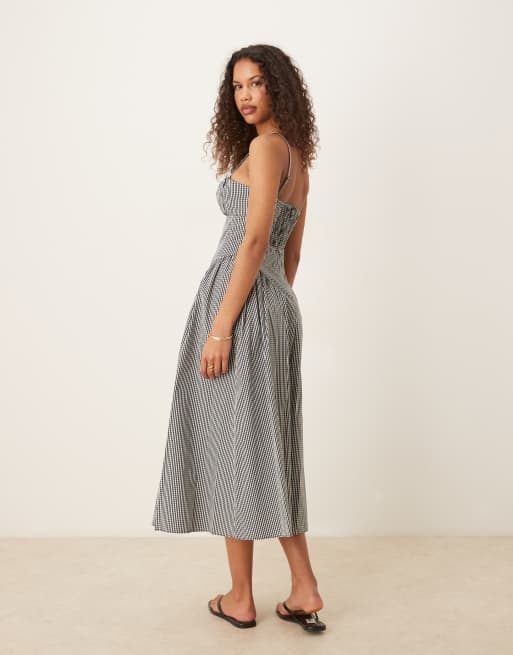 Mango adjustable strap midaxi dress with structured bodice in black gingham, 2 of 4