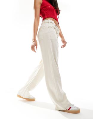 Mango Mango adjustable waist straight leg jeans in white