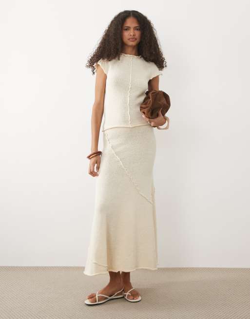 Mango - Aitana - Coordinato color crema testurizzato con top senza maniche e gonna