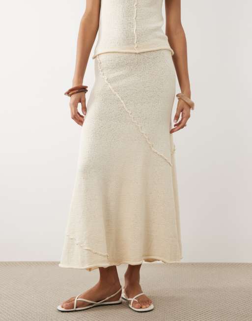 Mango Aitana textured midi skirt co-ord in cream, 2 of 5