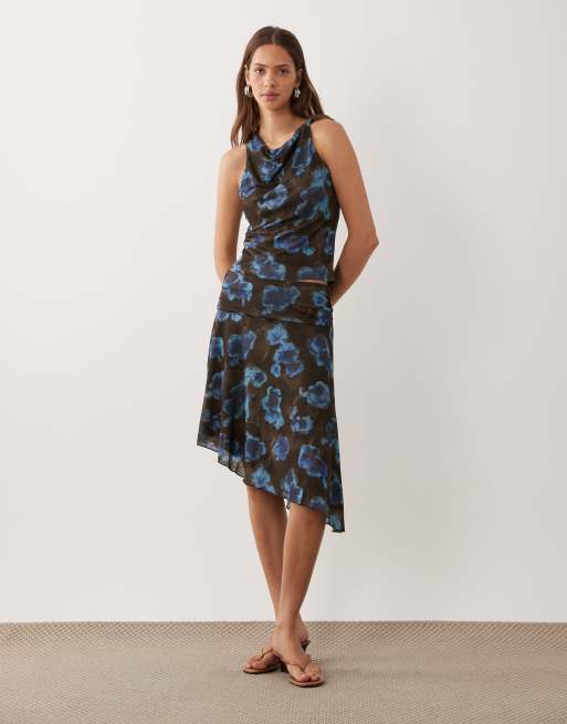 Mango Alba cowl neck sleeveless top in brown and blue floral print - part of a set, 2 of 4