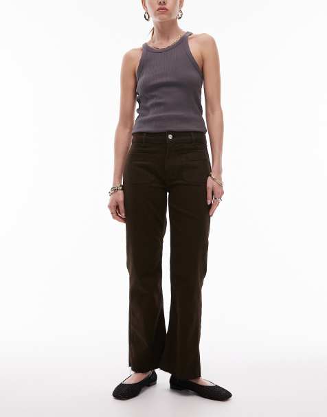 Mango Alex cropped kick flare front pocket jeans in chocolate - view 1