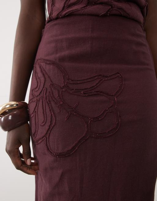 Mango Alfred cotton rich embroidered midi skirt co-ord in deep red, 5 of 5