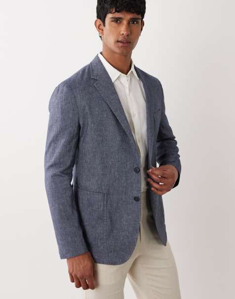 Mango - Allen - Blazer van linnenmix in middenblauw - view 1