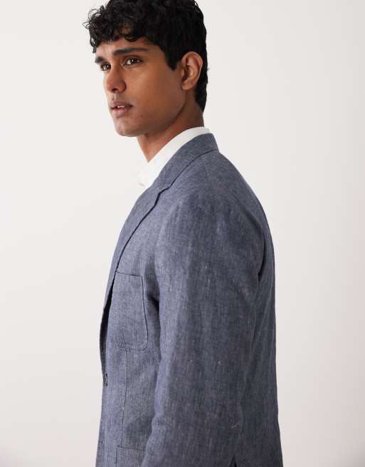 Mango - Allen - Blazer van linnenmix in middenblauw, 4 van 5