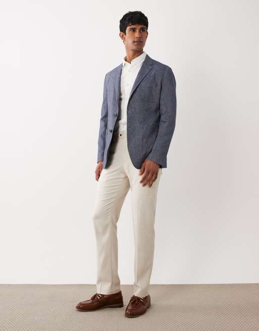 Mango Allen linen mix blazer in mid blue, 2 of 5