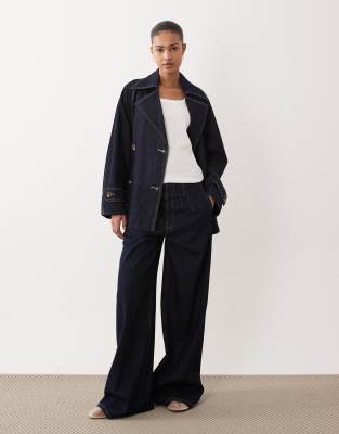Mango Alma 100% cotton pleat front denim pants in indigo - part of a set