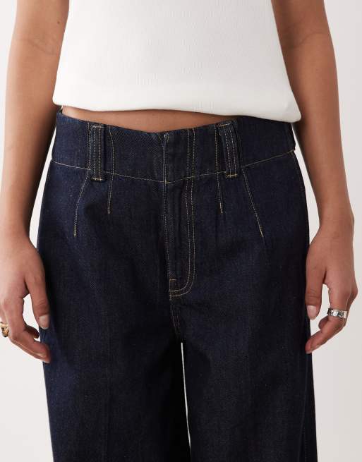Mango - Alma - Denim broek van 100% katoen met geplooide voorkant in indigo, deel van co-ord set, 5 van 5