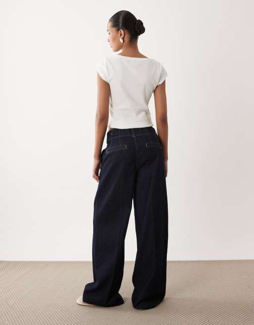 Mango – Alma – Jeanshose aus 100% Baumwolle in Indigoblau mit Bundfalten vorne, Kombiteil, 2 von 5