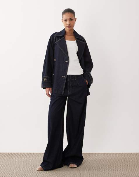 Mango - Alma - Pantaloni in denim blu indaco con pieghe sul davanti in 100% cotone in coordinato - view 1