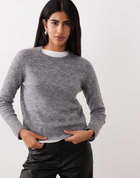 Mango alpaca wool mix crew neck sweater in gray - view 1