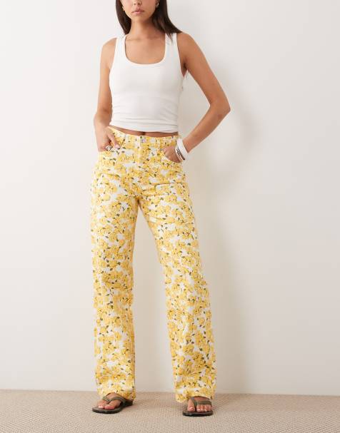 Mango Amalfi 100% cotton straight jeans in yellow floral print - view 1