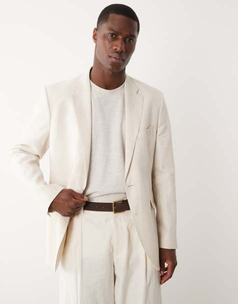 Mango Amalfi 100% linen slim fit suit blazer co-ord in ecru - view 1