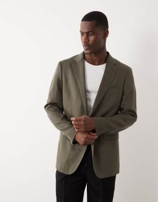Mango Amalfi 100 linen slim fit suit blazer in khaki - part of a set khaki 48390₽