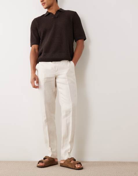 Mango Amalfi 100% linen slim fit suit pants in ecru - part of a set - view 1