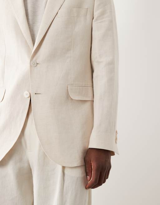 Mango - Amalfi - Ecrufarvet habitblazer i 100% hør i slim fit - Del af sæt, 3 af 5