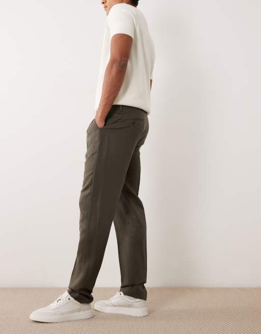 Mango - Amalfi - Kakigrønne habitbukser i hørblanding i slim fit - Del af sæt, 3 af 5