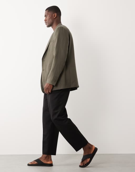 Mango Amalfi linen blend slim fit suit blazer co-ord in khaki, 2 of 5