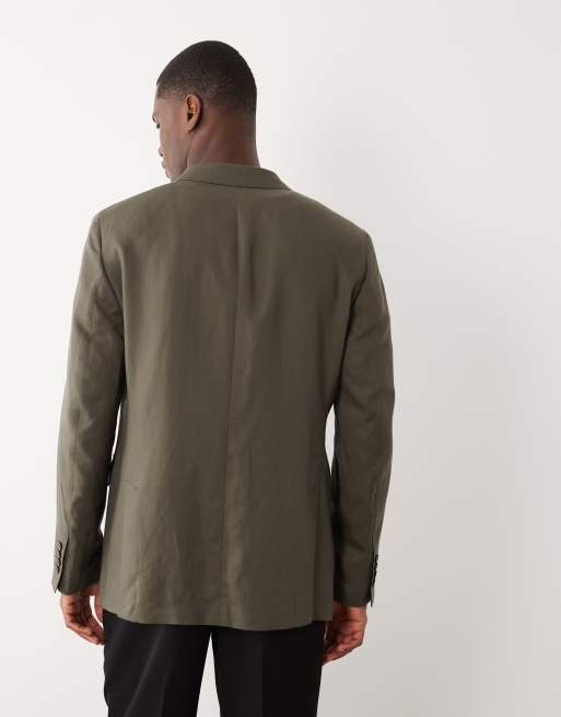 Mango Amalfi linen blend slim fit suit blazer co-ord in khaki, 5 of 5
