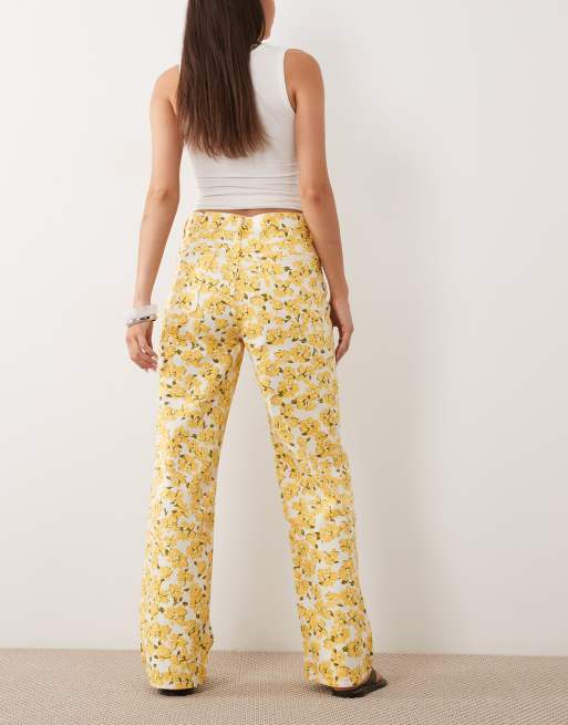 Mango - Amalfi - Rechte jeans van 100% katoen in gele bloemenprint, 3 van 5