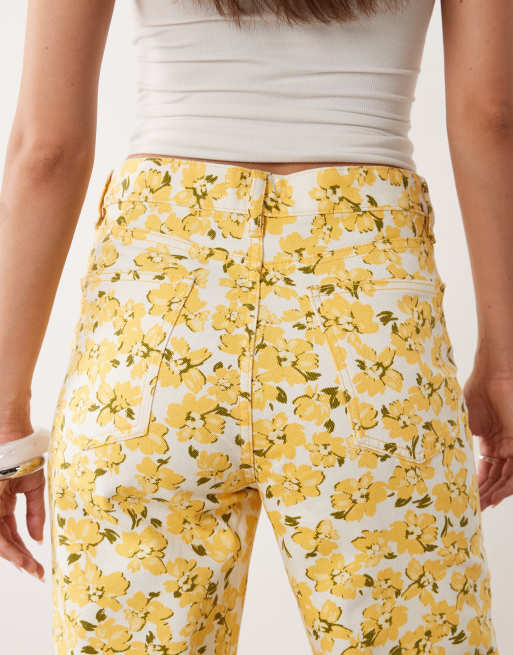 Mango - Amalfi - Rechte jeans van 100% katoen in gele bloemenprint, 4 van 5