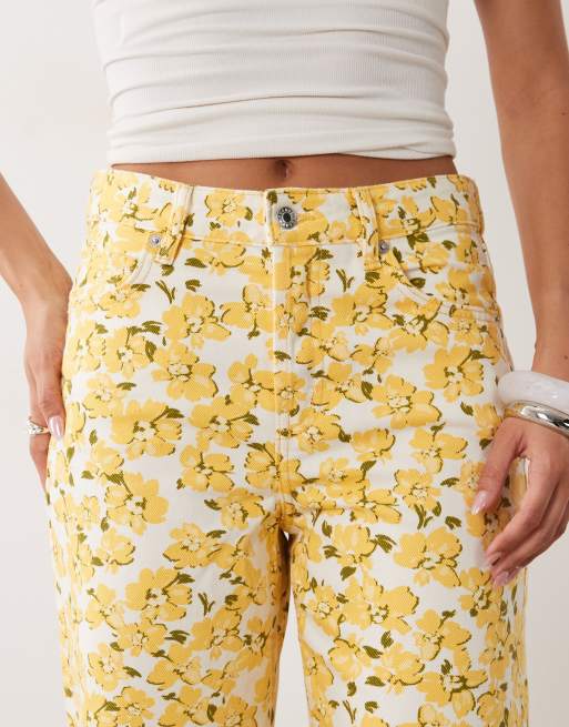 Mango - Amalfi - Rechte jeans van 100% katoen in gele bloemenprint, 5 van 5