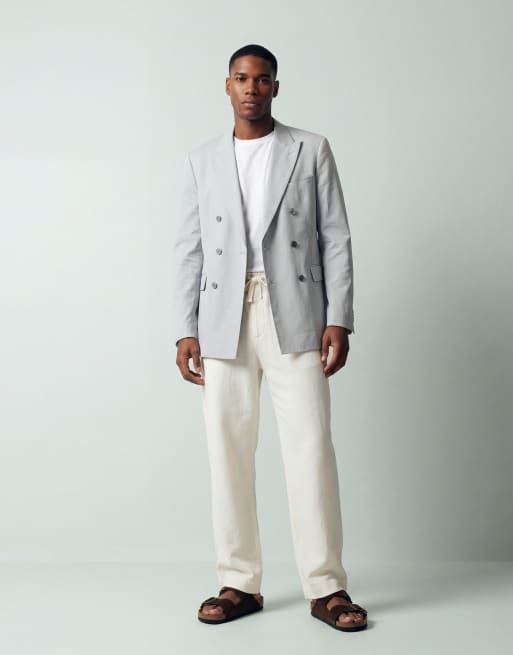 Mango - Amalfi - Slim-fit double breasted nette blazer van linnenmix in lichtblauw, 10 van 12