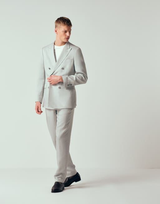 Mango - Amalfi - Slim-fit double breasted nette blazer van linnenmix in lichtblauw, 2 van 12