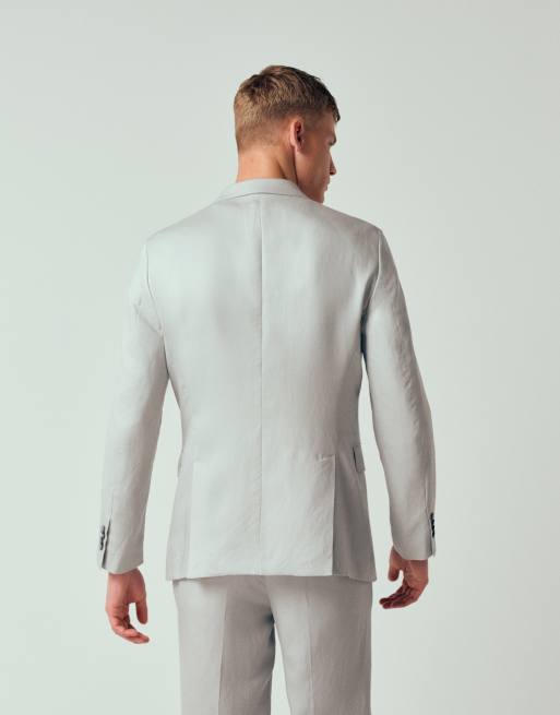 Mango - Amalfi - Slim-fit double breasted nette blazer van linnenmix in lichtblauw, 3 van 12