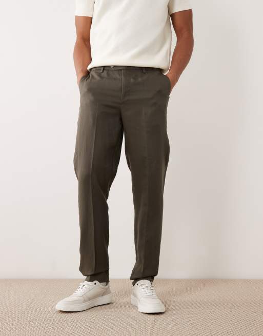 Mango - Amalfi - Slim-fit pantalon van linnenmix in kaki, deel van co-ord set, 2 van 5