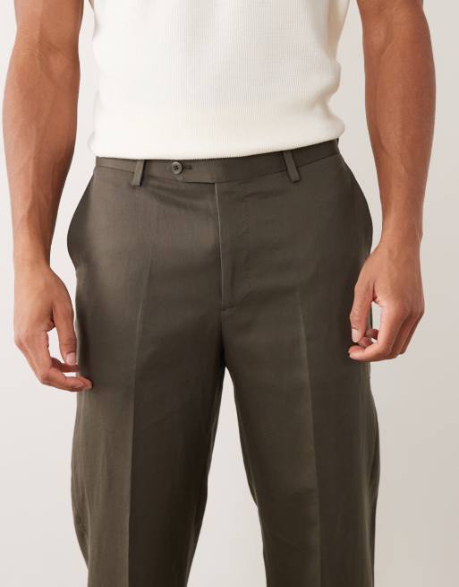 Mango - Amalfi - Slim-fit pantalon van linnenmix in kaki, deel van co-ord set, 4 van 5