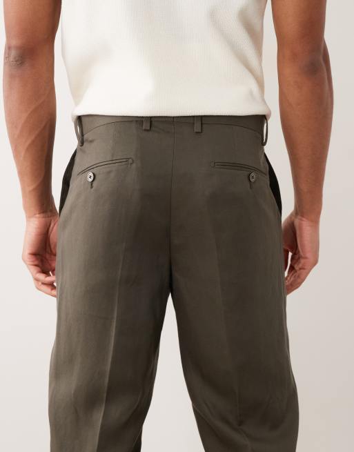 Mango - Amalfi - Slim-fit pantalon van linnenmix in kaki, deel van co-ord set, 5 van 5