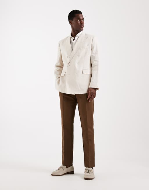 Mango - Amalfic - Beige dobbeltradet Slim Fit-habitblazer i 100% hør, 2 af 5