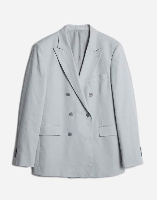 Mango - Amalfic - Blazer da abito doppiopetto slim in misto lino blu pallido, 6 di 12