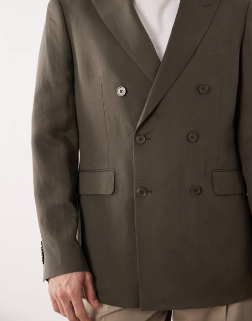 Mango - Amalfic - Elegante double breasted blazer van linnenmix in groen, 3 van 5