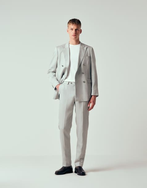 Mango Amalfic linen blend slim fit suit pants in pale gray - view 1