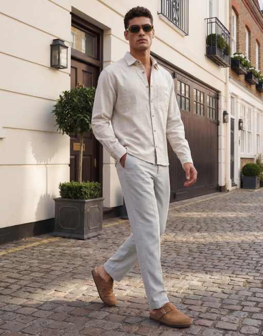 Mango Amalfic linen blend slim fit suit trouser in pale grey, 12 of 12