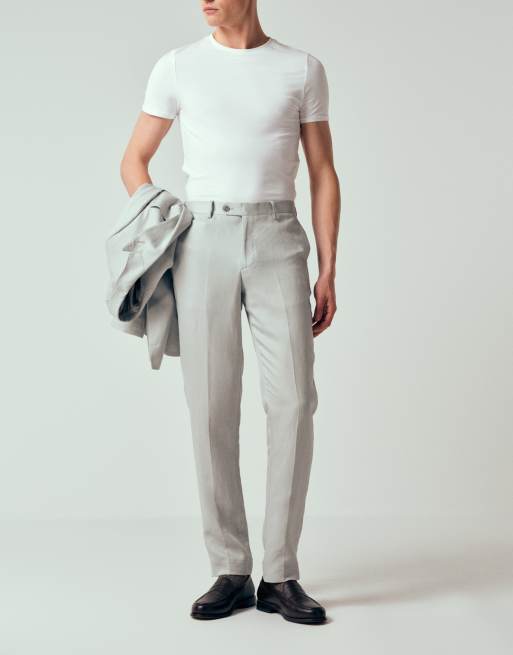 Mango Amalfic linen blend slim fit suit trouser in pale grey, 2 of 12