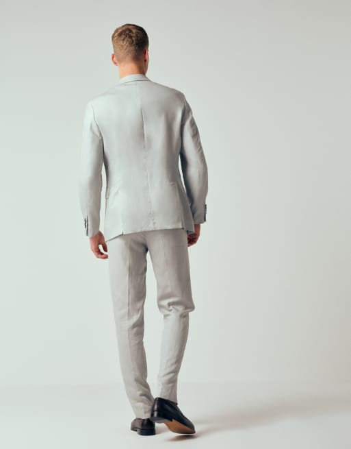Mango Amalfic linen blend slim fit suit trouser in pale grey, 3 of 12