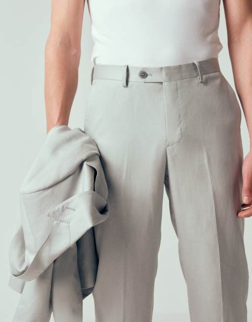 Mango Amalfic linen blend slim fit suit trouser in pale grey, 4 of 12