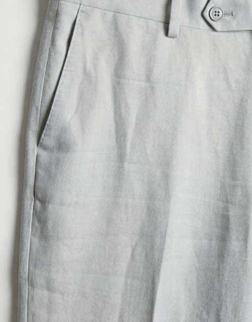 Mango Amalfic linen blend slim fit suit trouser in pale grey, 8 of 12