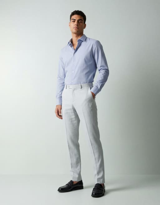 Mango Amalfic linen blend slim fit suit trouser in pale grey, 9 of 12