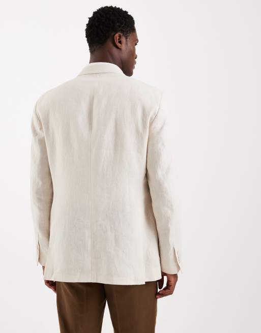 Mango - Amalfic - Slim-fit double breasted blazer van 100% linnen in ecru, 5 van 5