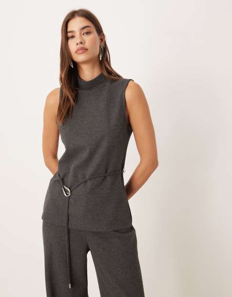Mango Ancona sleeveless belted top co-ord in grey